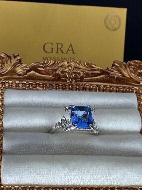 Blue Square Gemstone Double Ring